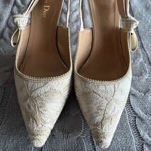 Christian Dior Beige & Gold J'Adior Slingback Heels